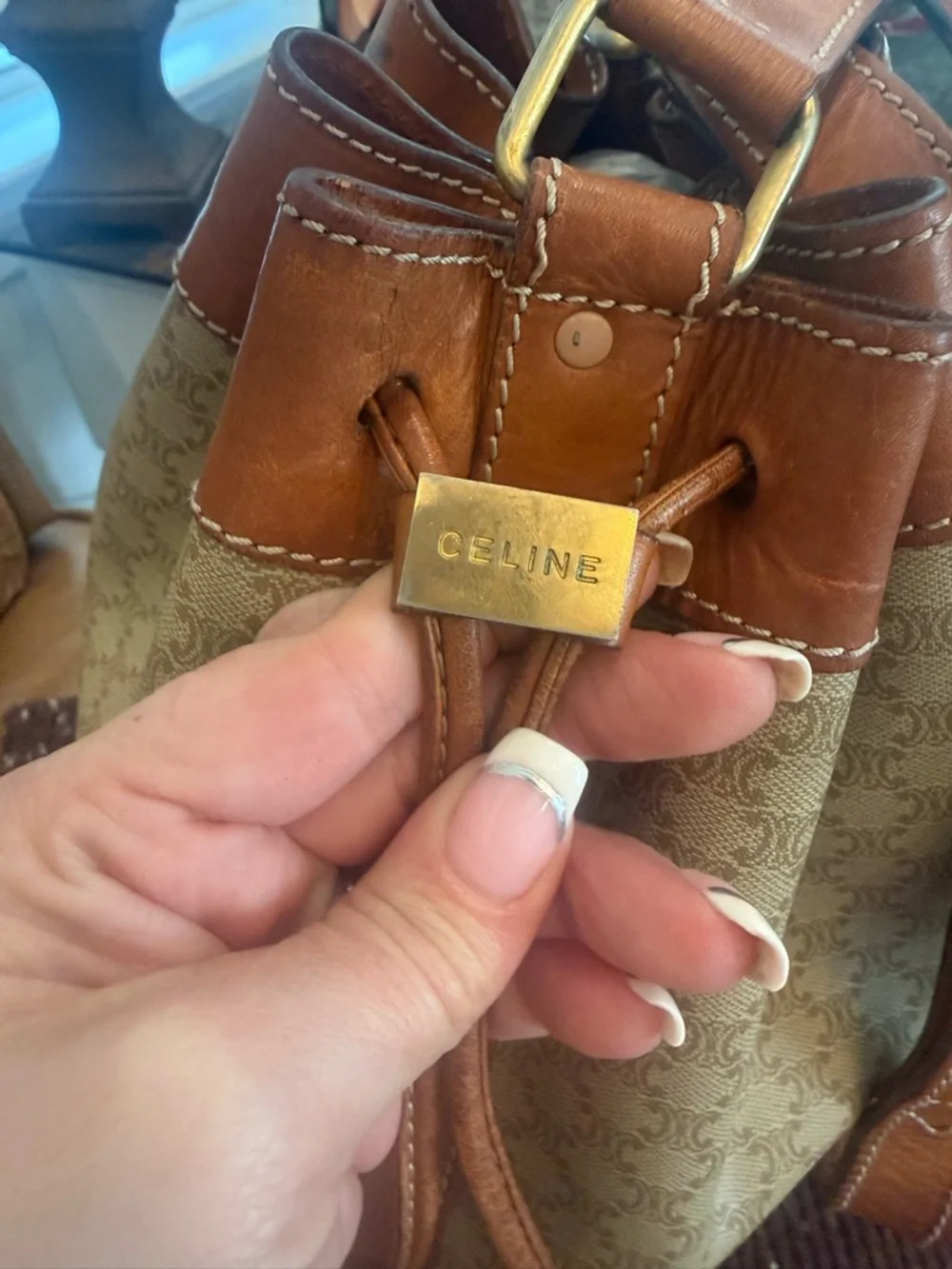 Celine Beige & Brown Canvas Bucket Shoulder Bag - Picture 9 of 12